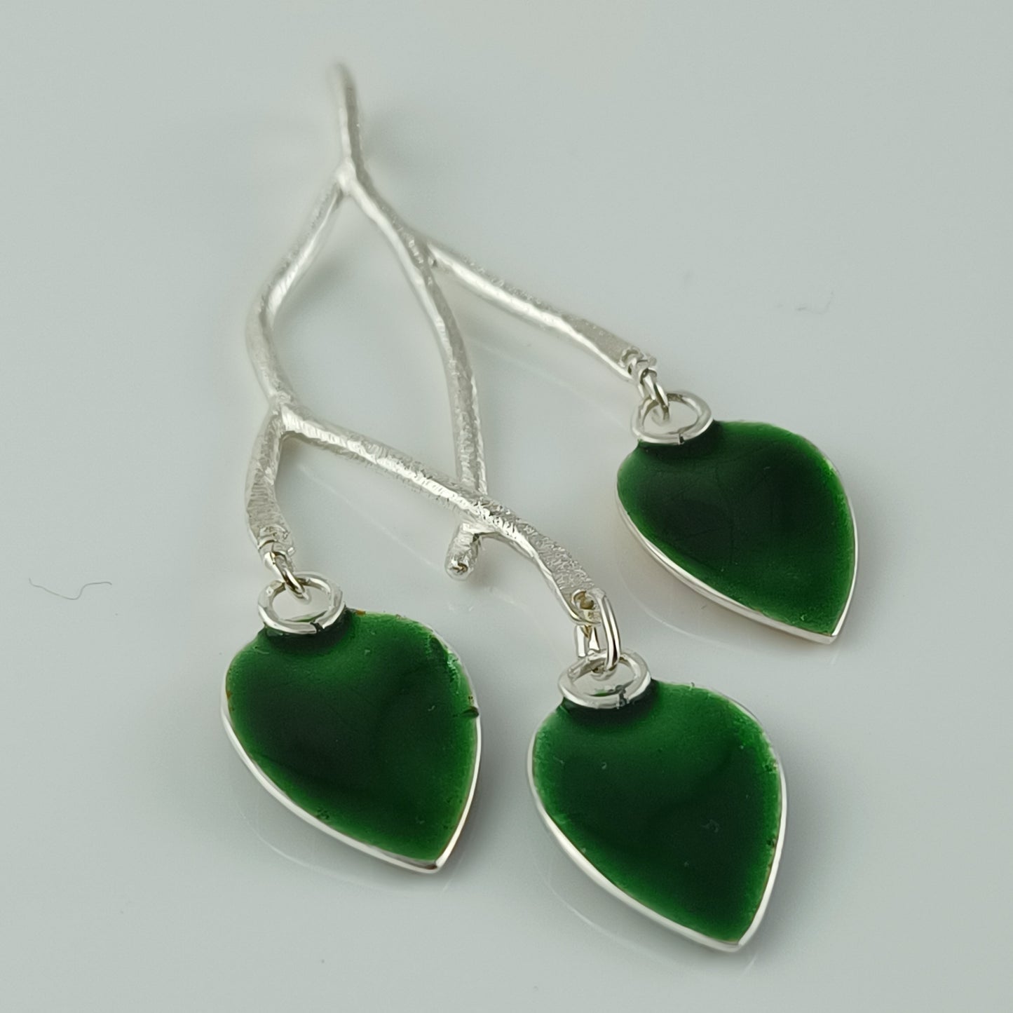 Triple Leaf Silver Branch Pendant Cloisonne Enamel