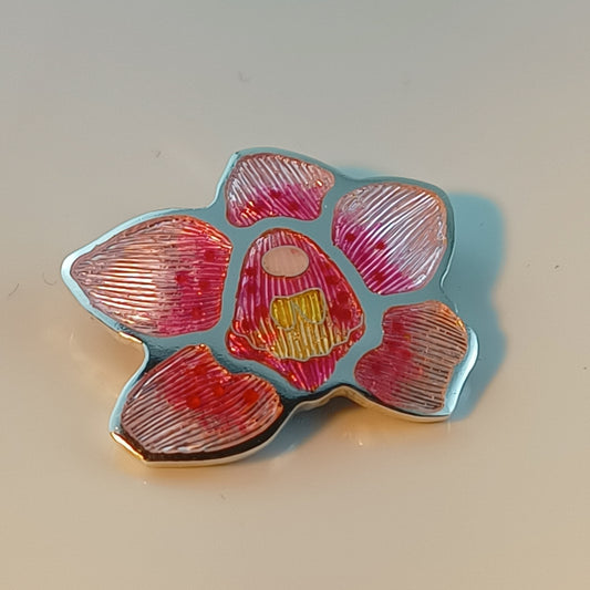 Pink Orchid Champleve Enamel Pendant