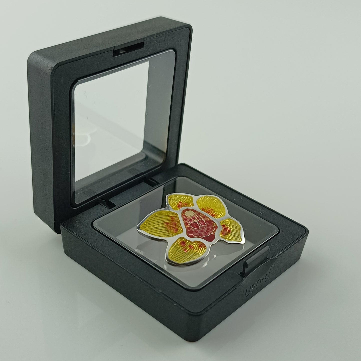 Yellow Orchid Champleve Enamel Pendant