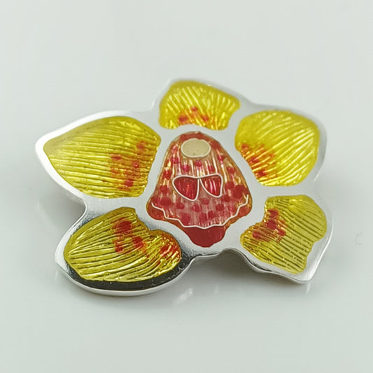 Yellow Orchid Champleve Enamel Pendant