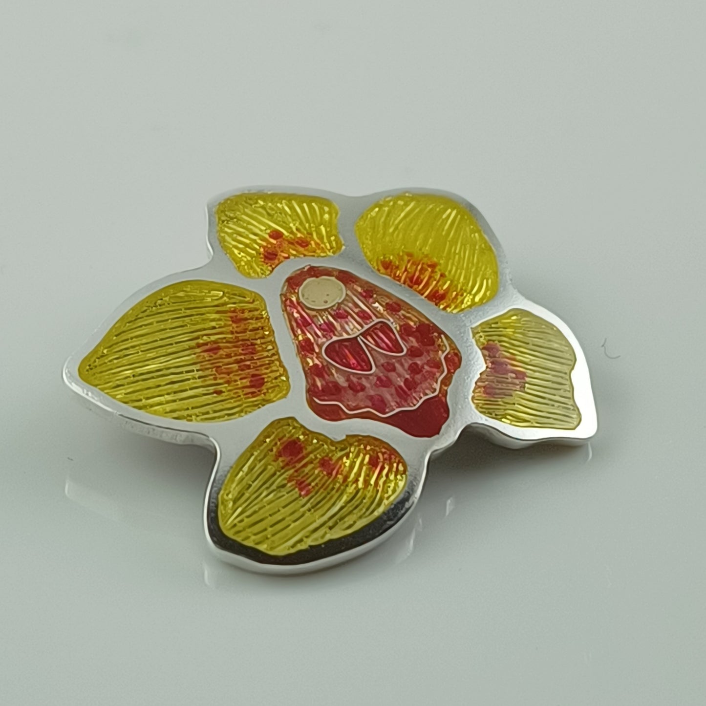 Yellow Orchid Champleve Enamel Pendant