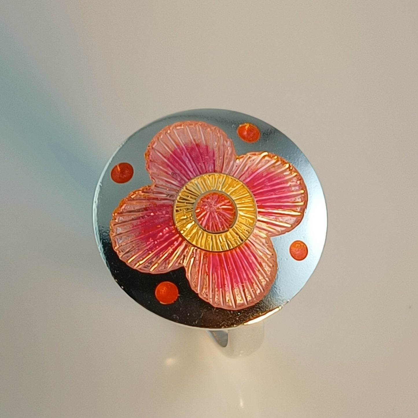 Champleve Enamel Silver Ring Cherry Blossom