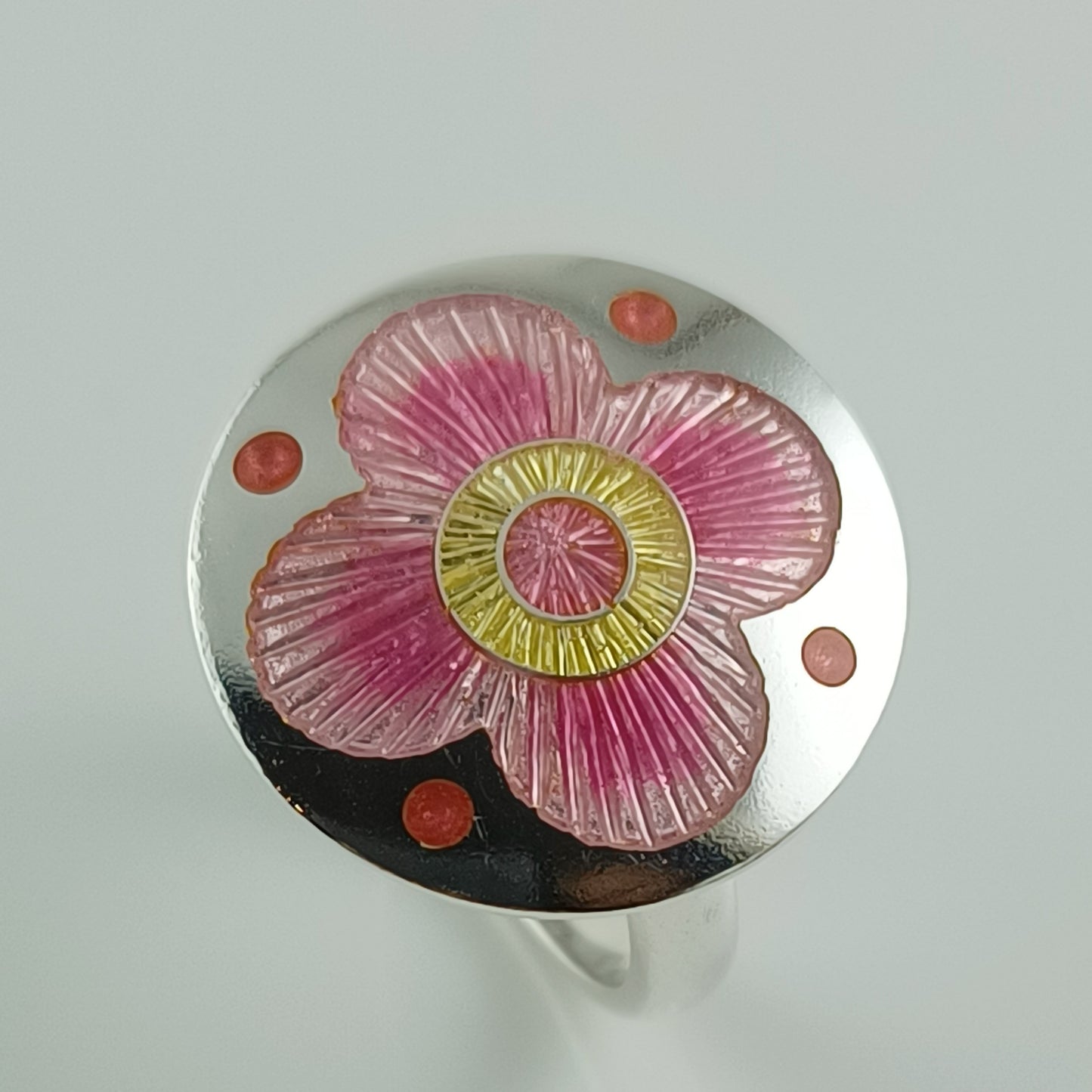 Champleve Enamel Silver Ring Cherry Blossom