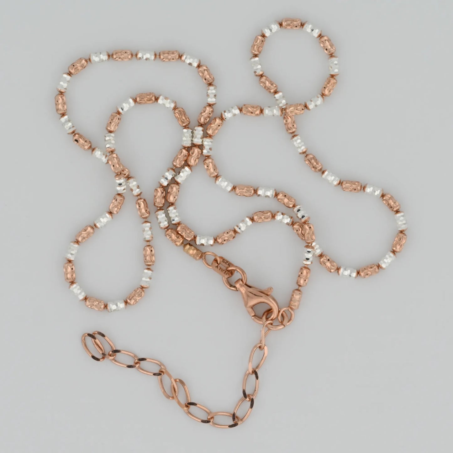 Long Beads Silver Chain Rose Gold & Rhodium