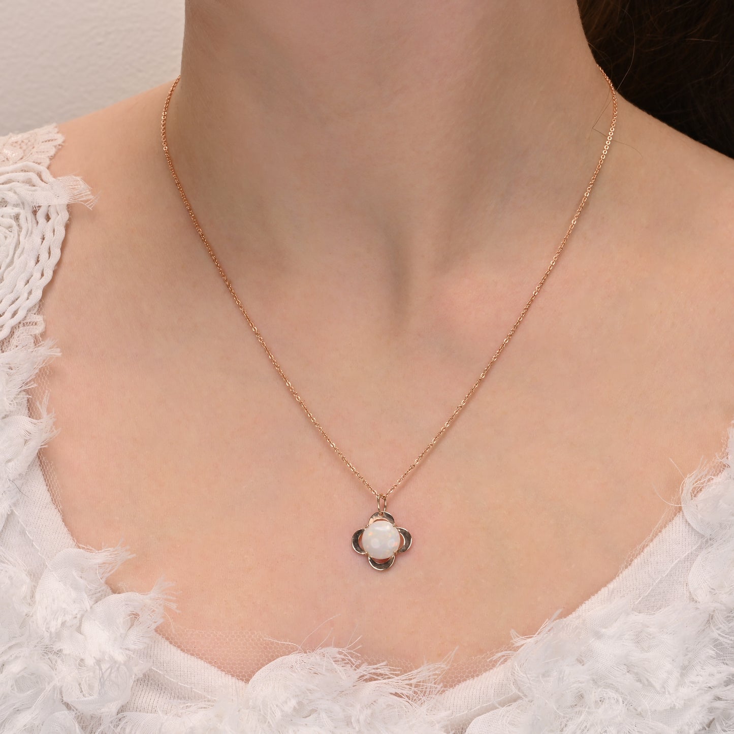 Four Petal Gold Pendant with Australian White Opal
