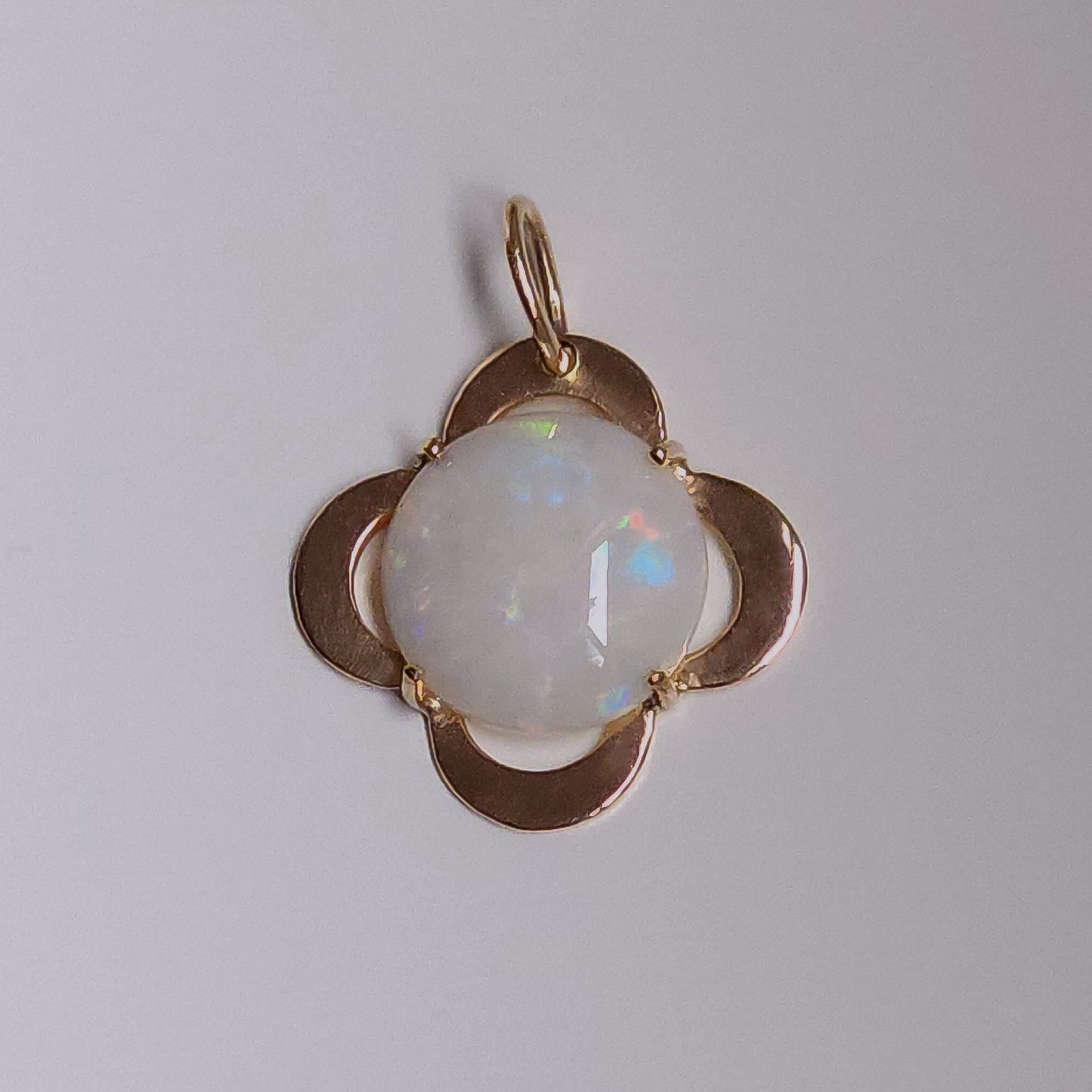 Four Petal Gold Pendant with Australian White Opal