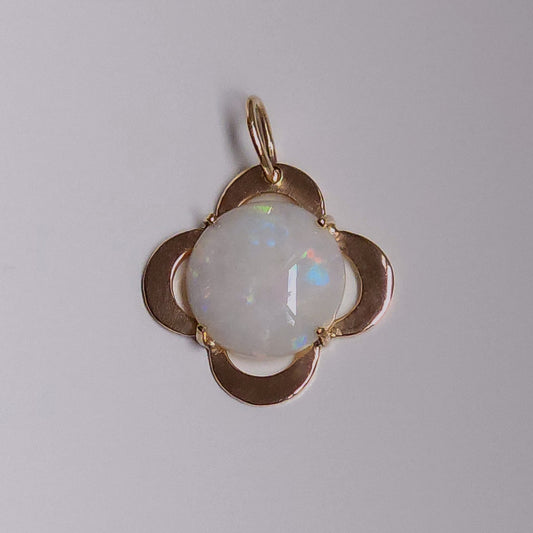 Four Petal Gold Pendant with Australian White Opal