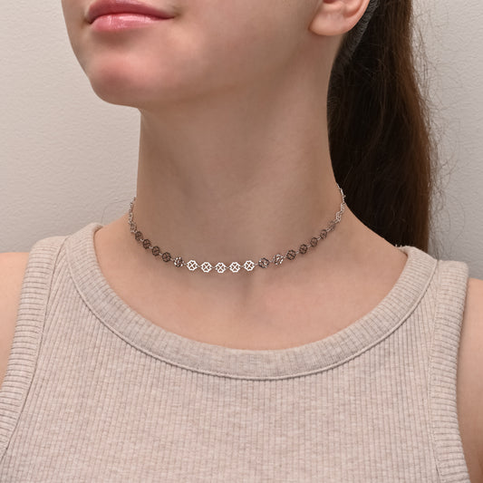 Rhodium Plated Clover Silver Chain