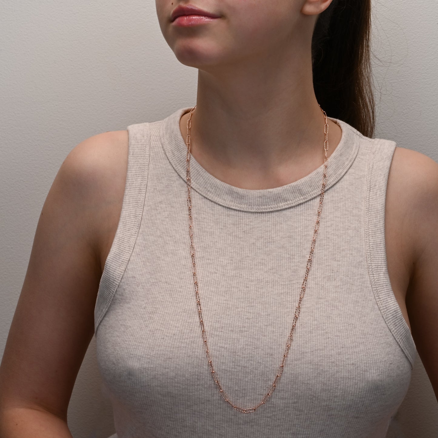 Rose Gold Sparkly Paperclip Silver Chain
