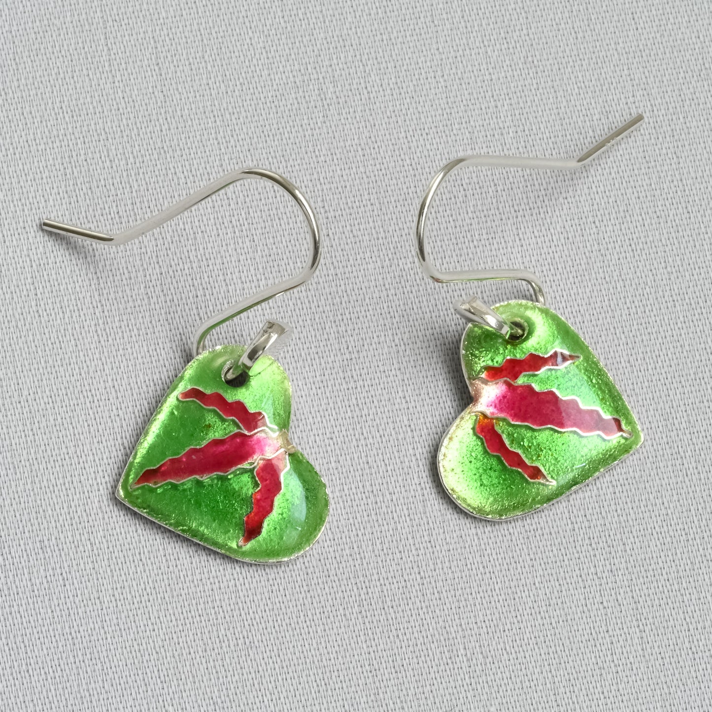 Green Enamel Heart Earrings