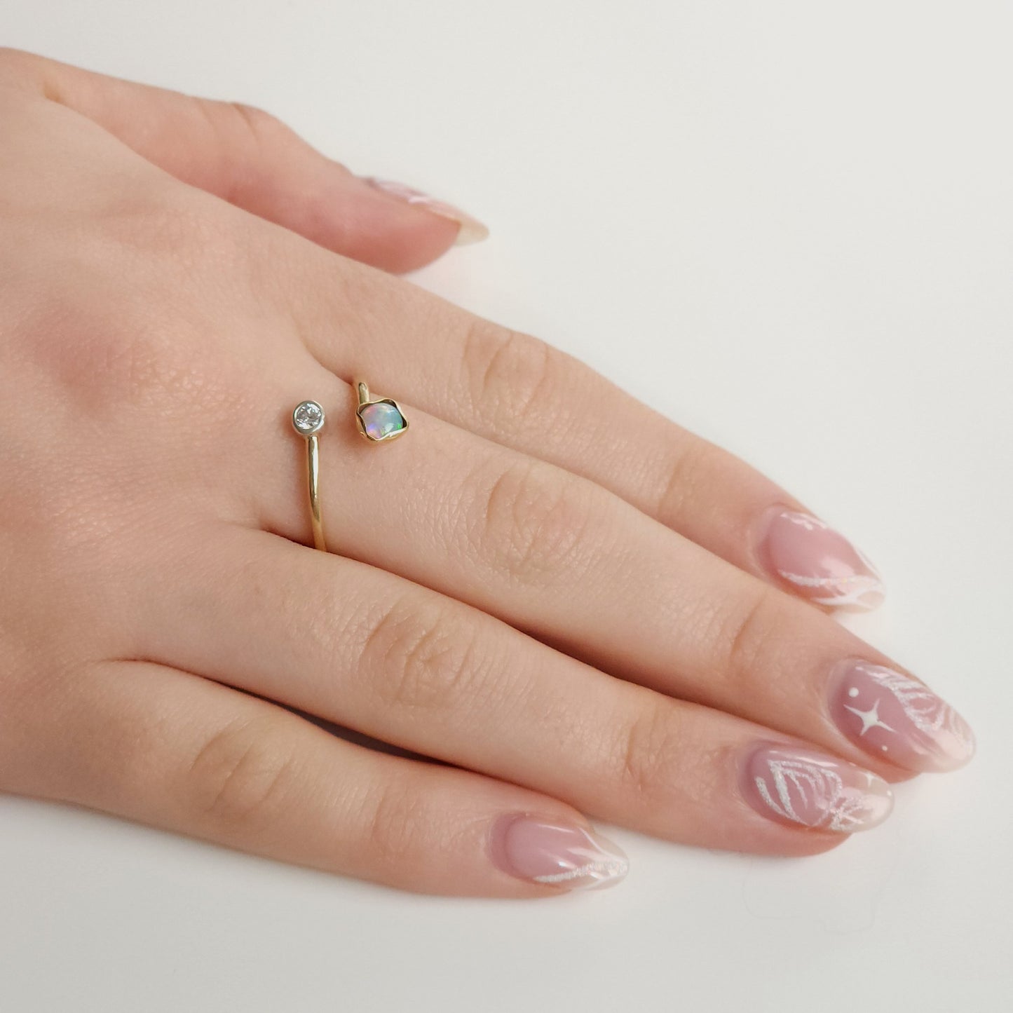 Crystal Opal Gold Ring with Diamond