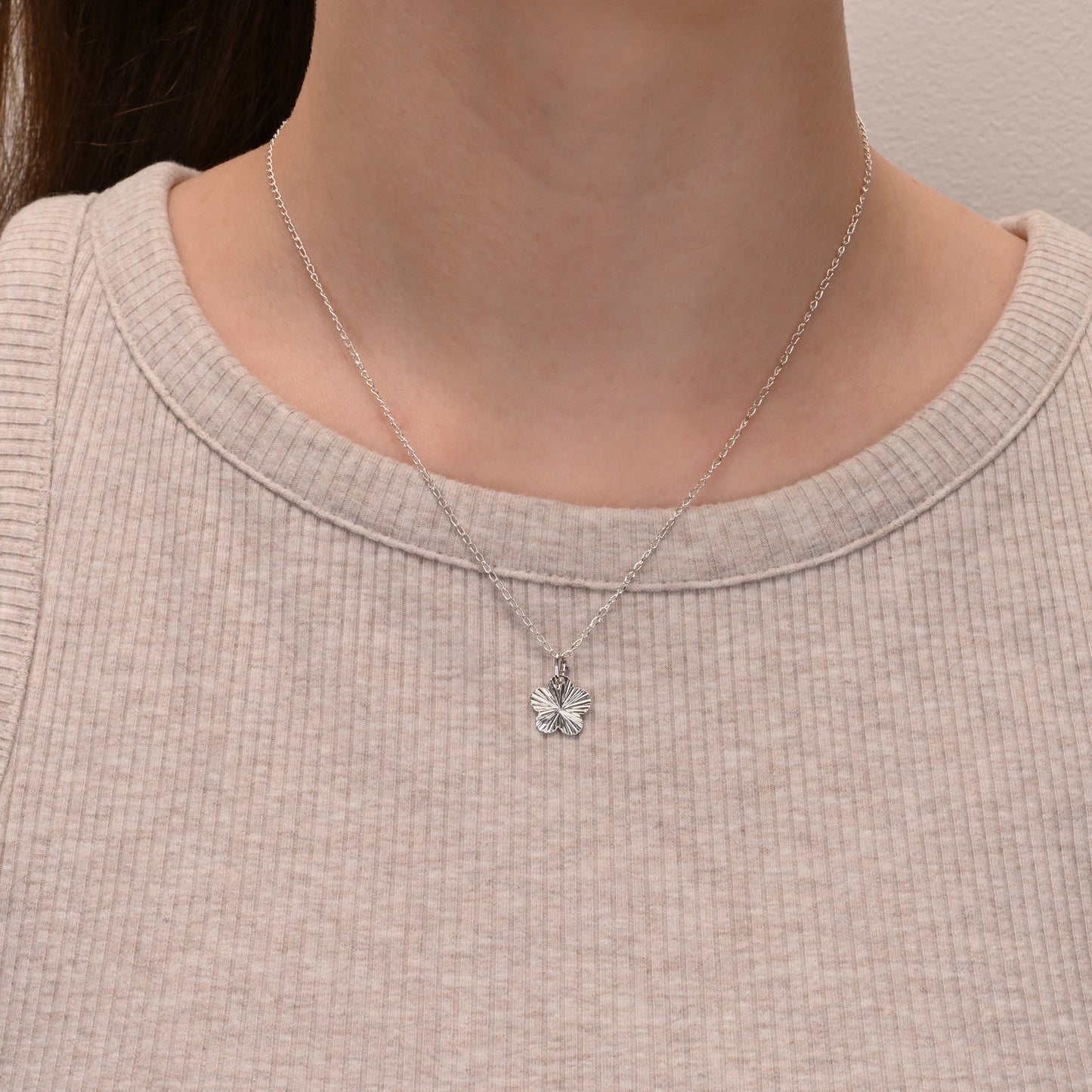 Silver Five Petal Flower Pendant
