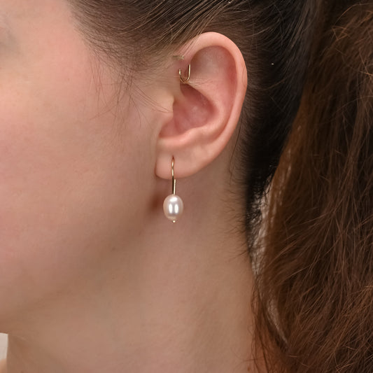 Gold Pearl Hook Earrings