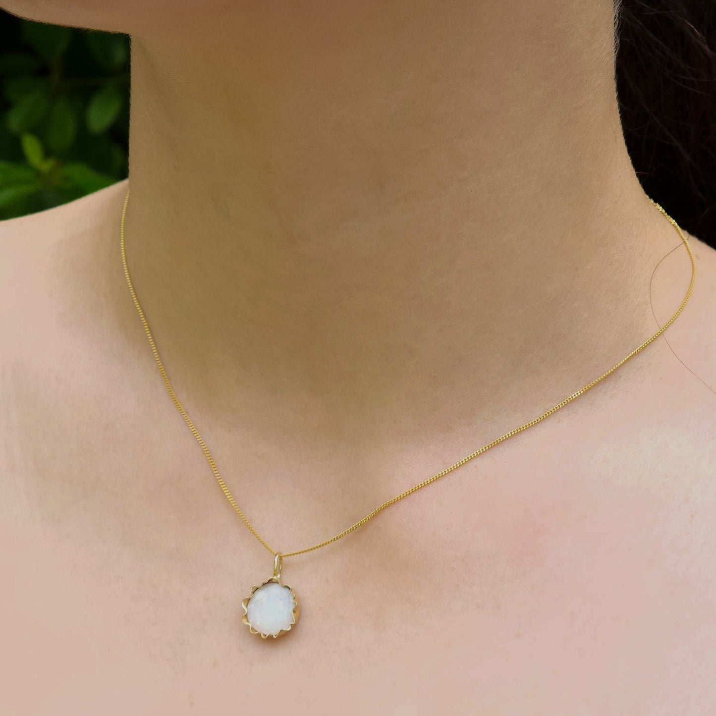 Opal & Gold Flower Pendant - Australian White Opal