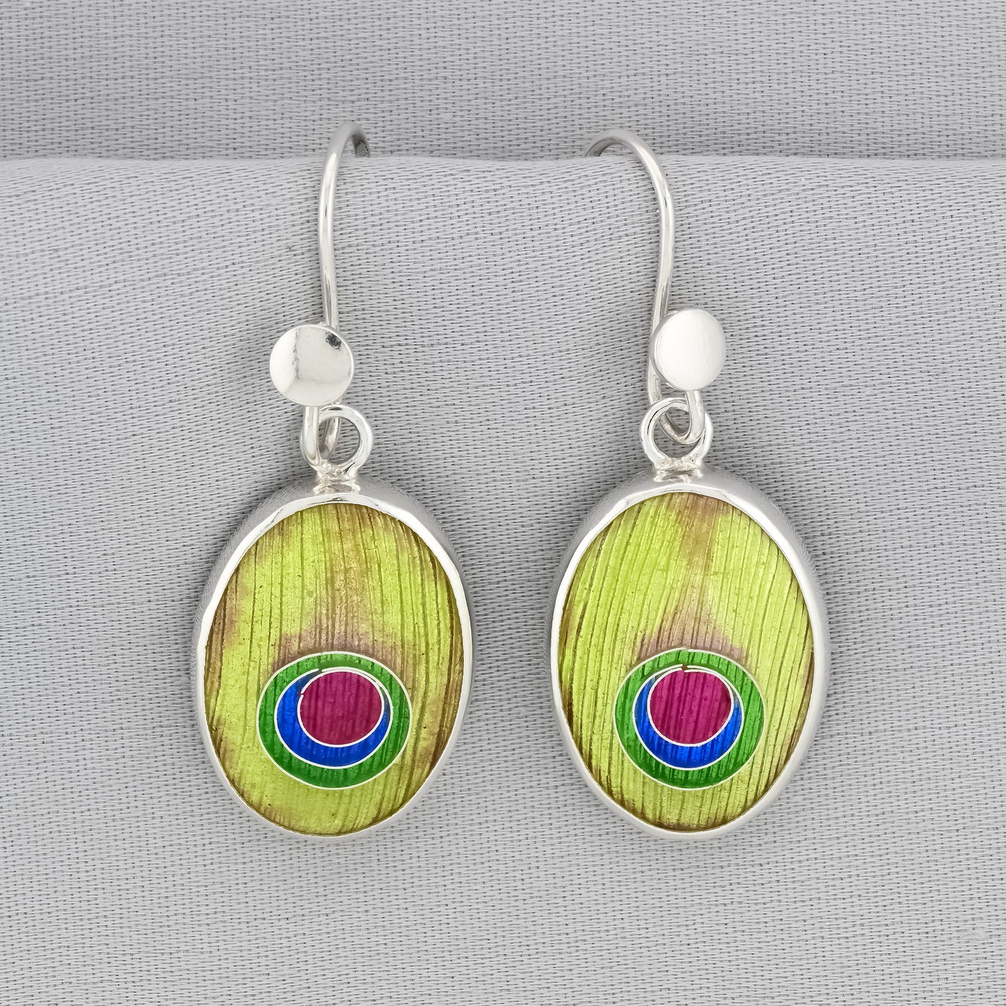 Peacock Enamel Silver Earrings