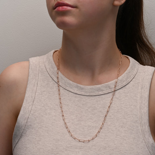 Rose Gold Sparkly Paperclip Silver Chain