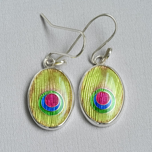 Peacock Enamel Silver Earrings