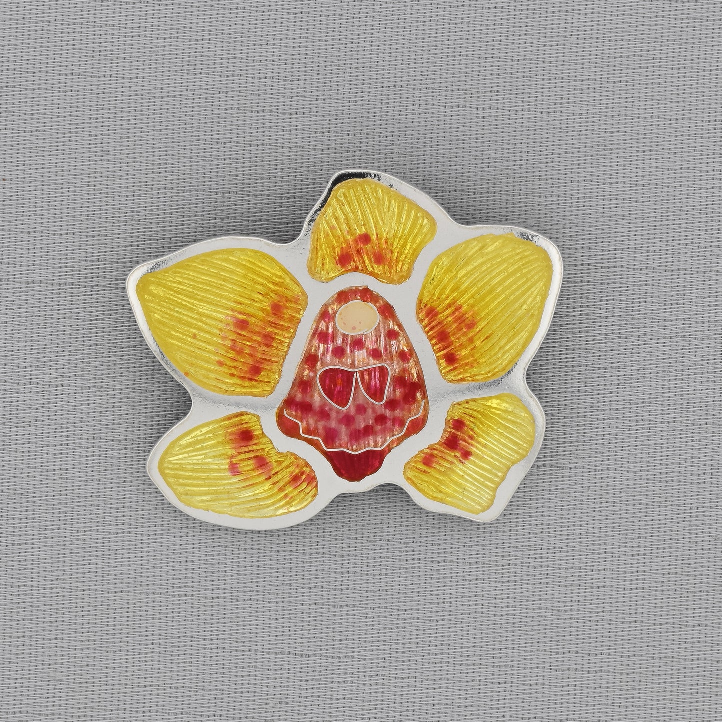 Yellow Orchid Champleve Enamel Pendant