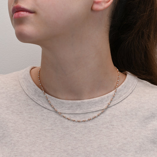 Long Beads Silver Chain Rose Gold & Rhodium
