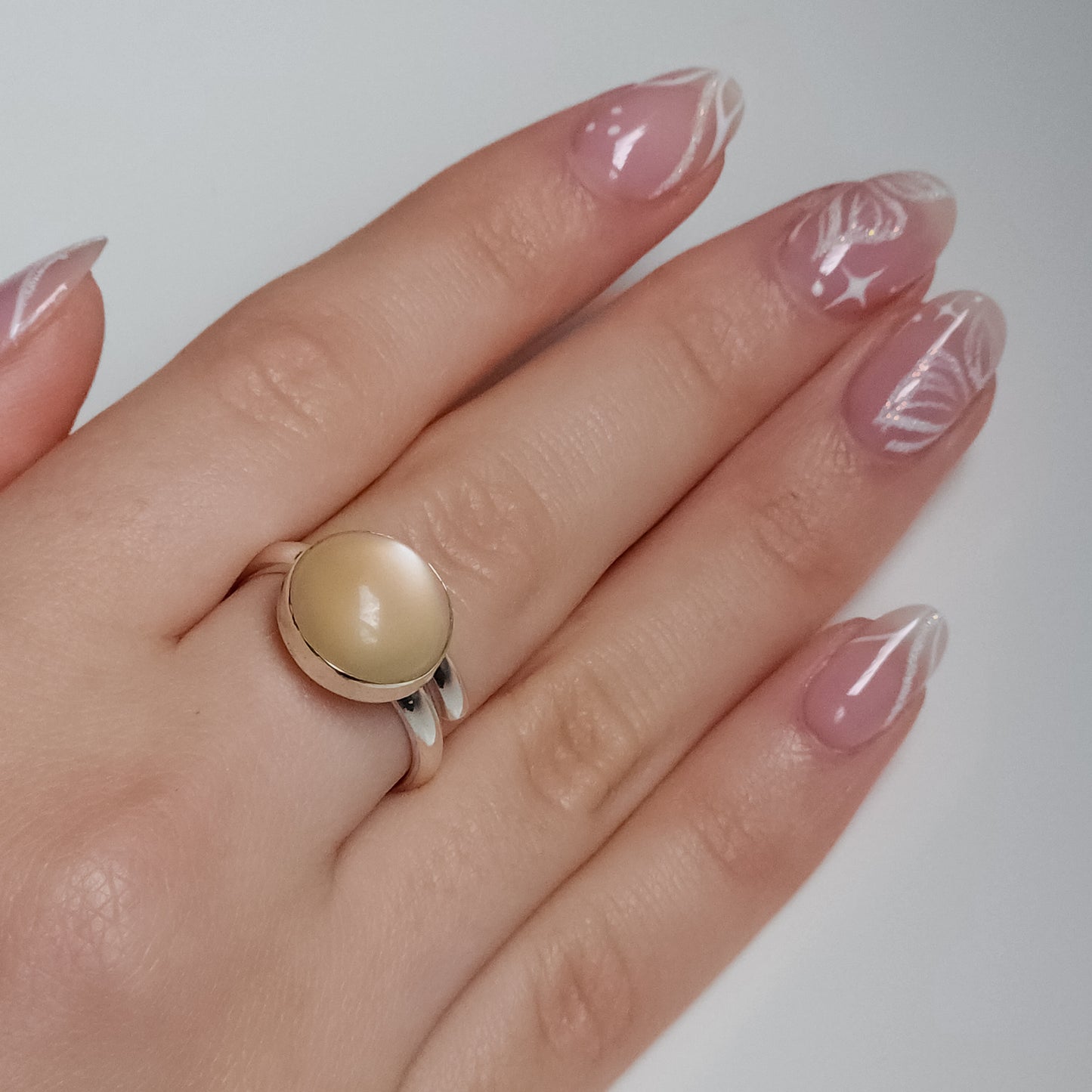 Large White Moonstone silver ring