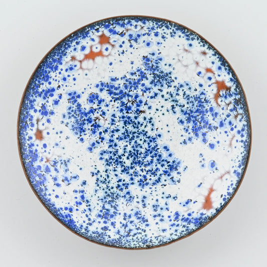 Enameled Copper Bowl "Blue flowers with orange"