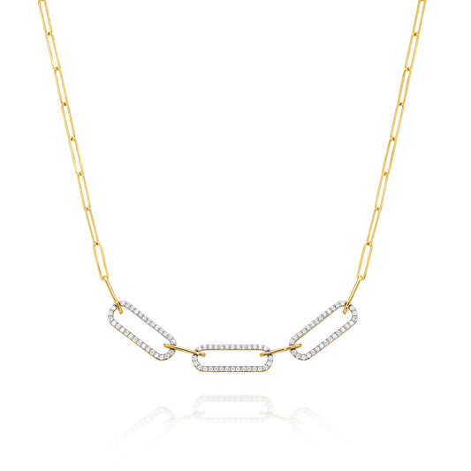 90 Diamonds Pavé Paperclip Necklace in Solid Gold