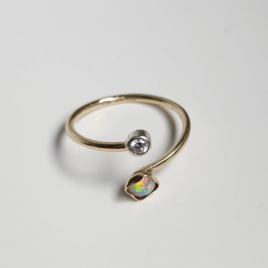 Crystal Opal Gold Ring with Diamond