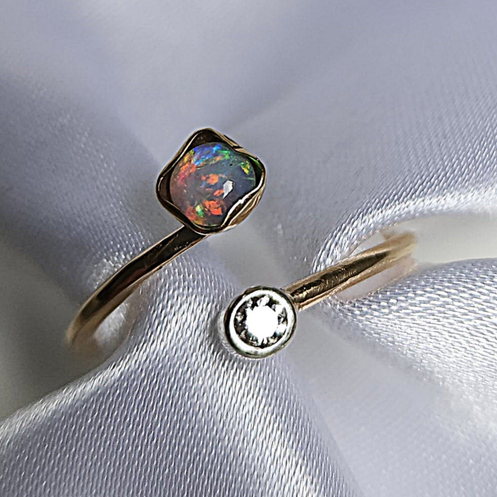 Crystal Opal Gold Ring with Diamond