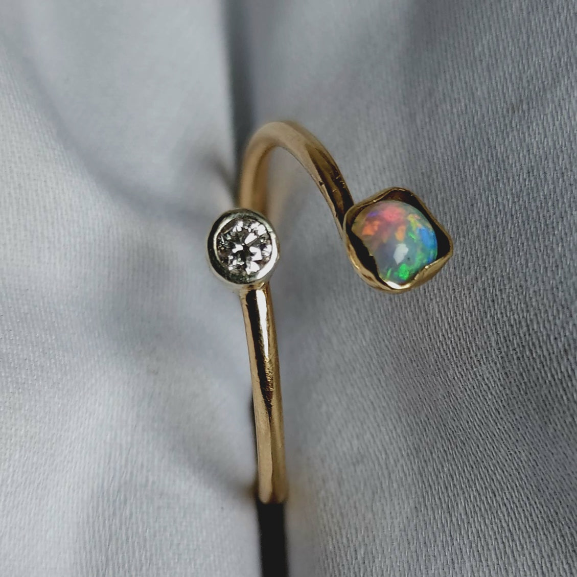 Crystal Opal Gold Ring with Diamond