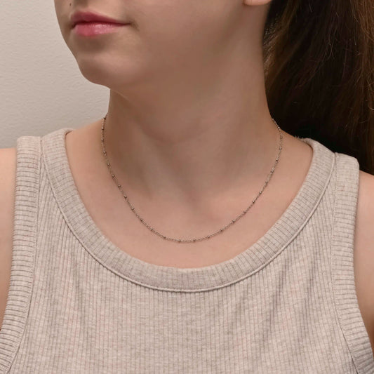 Rhodium plated silver chain with small beads