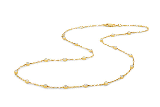 Two-sided Diamond Bezel Necklace 0.6ct Solid Yellow Gold — top view