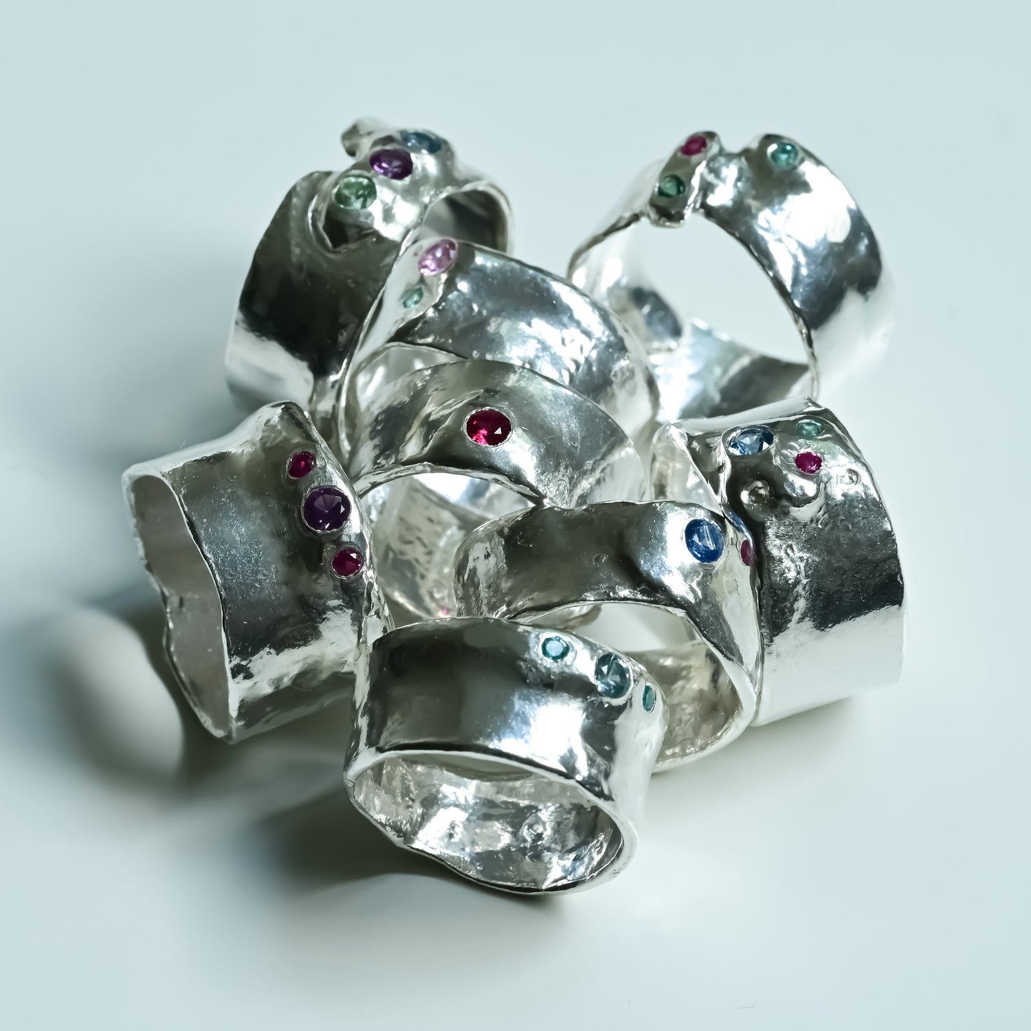melted silver jewellery rings