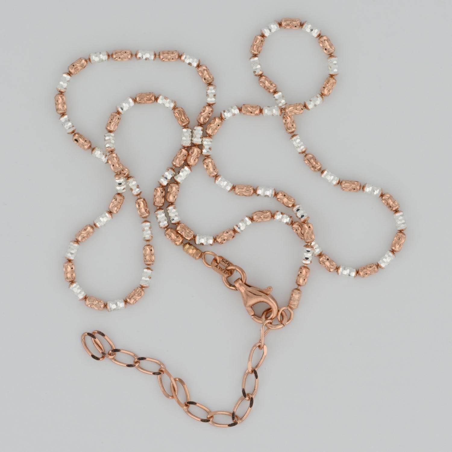 Rose gold plated silver chains and bracelets