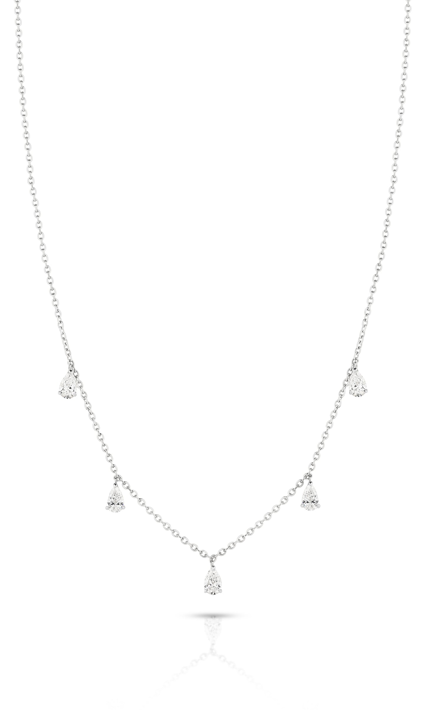1.4ct Hanging Pear Station Necklace Solid 18ct White Gold Lab Grown Diamonds — side view