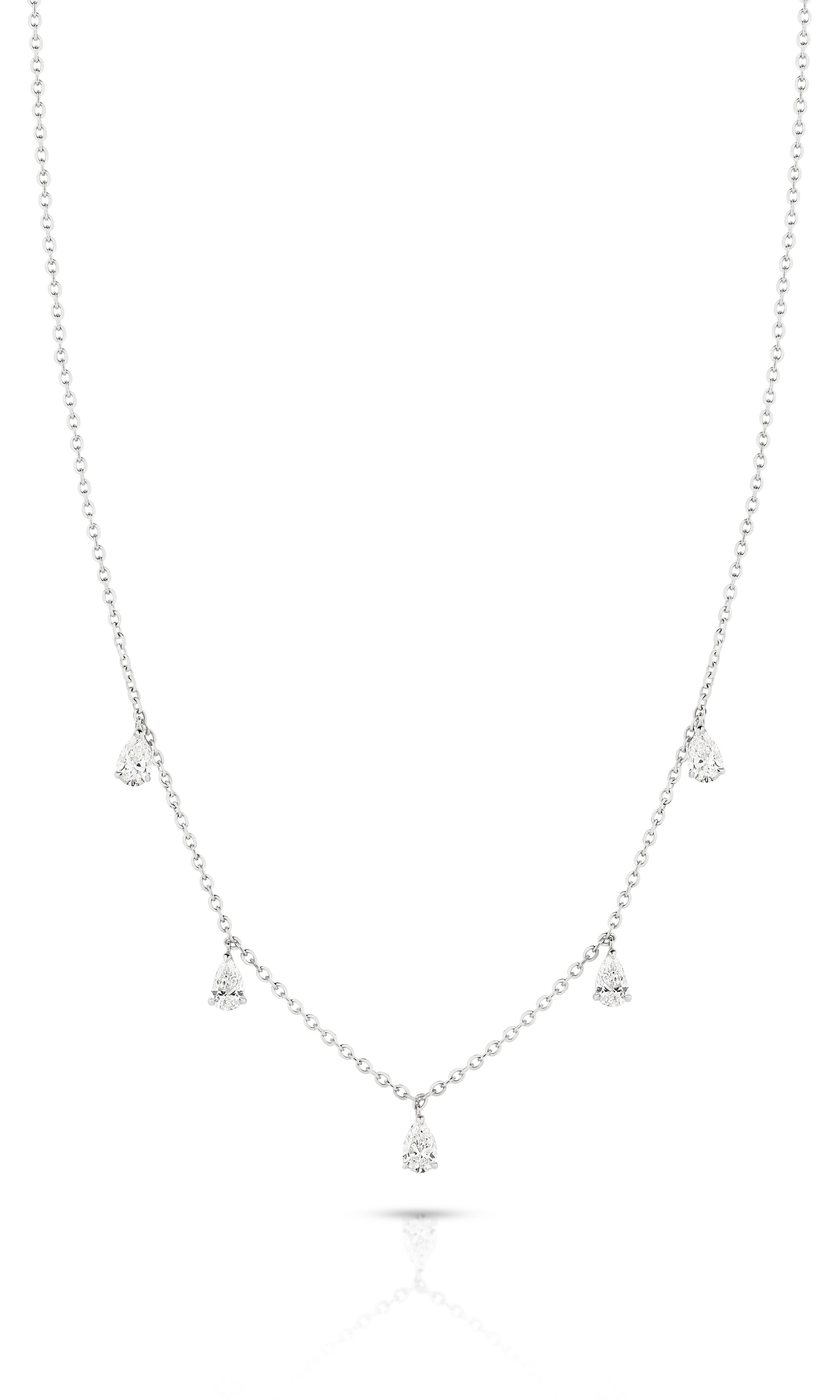 1.4ct Hanging Pear Station Necklace Solid 18ct White Gold Lab Grown Diamonds — side view