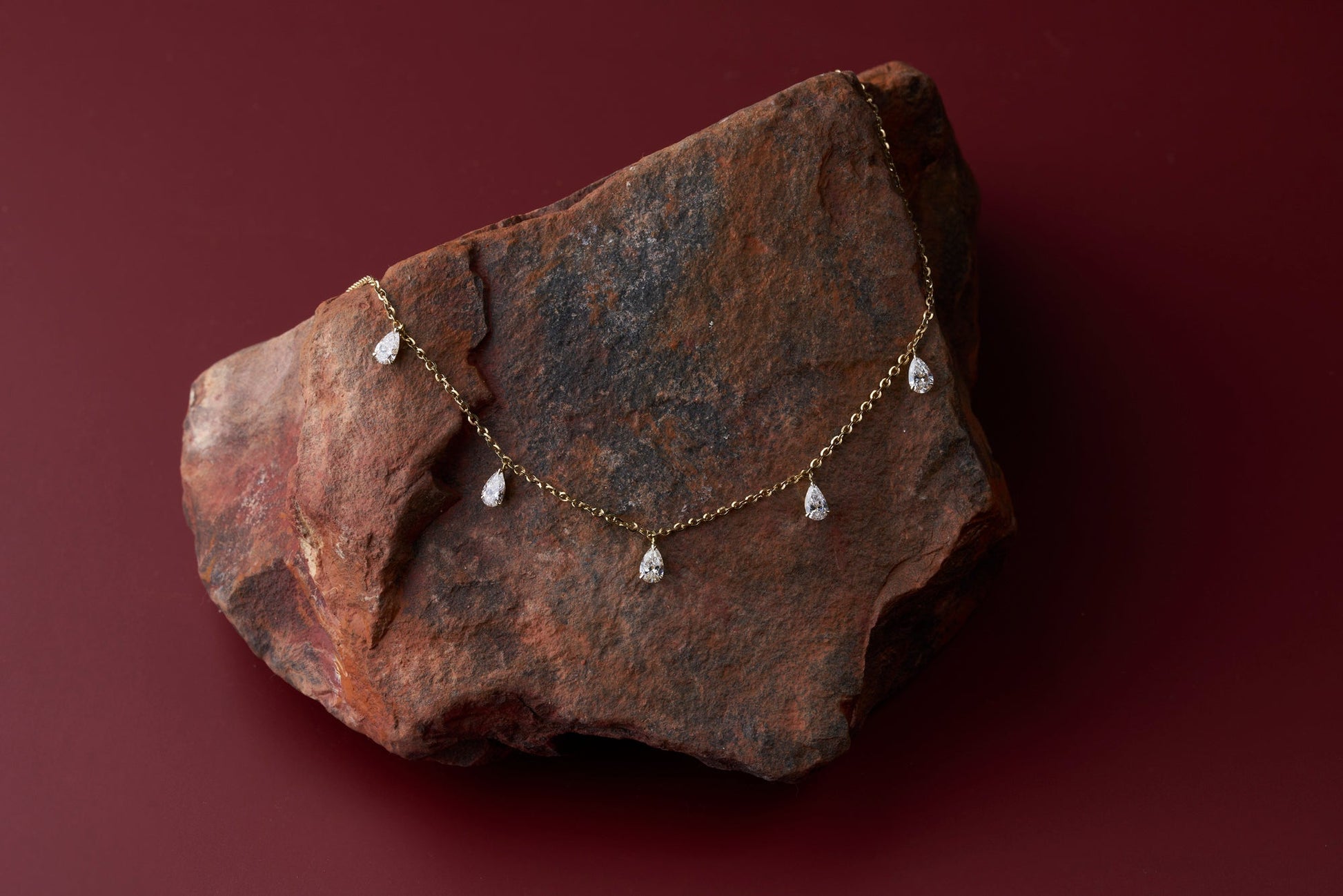 1.4ct Hanging Pear Station Necklace Solid 18ct Yellow Gold Lab Grown Diamonds — front view