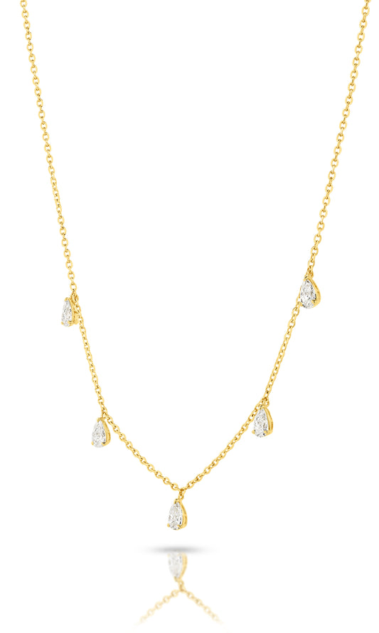 1.4ct Hanging Pear Station Necklace Solid 18ct Yellow Gold Lab Grown Diamonds — main view
