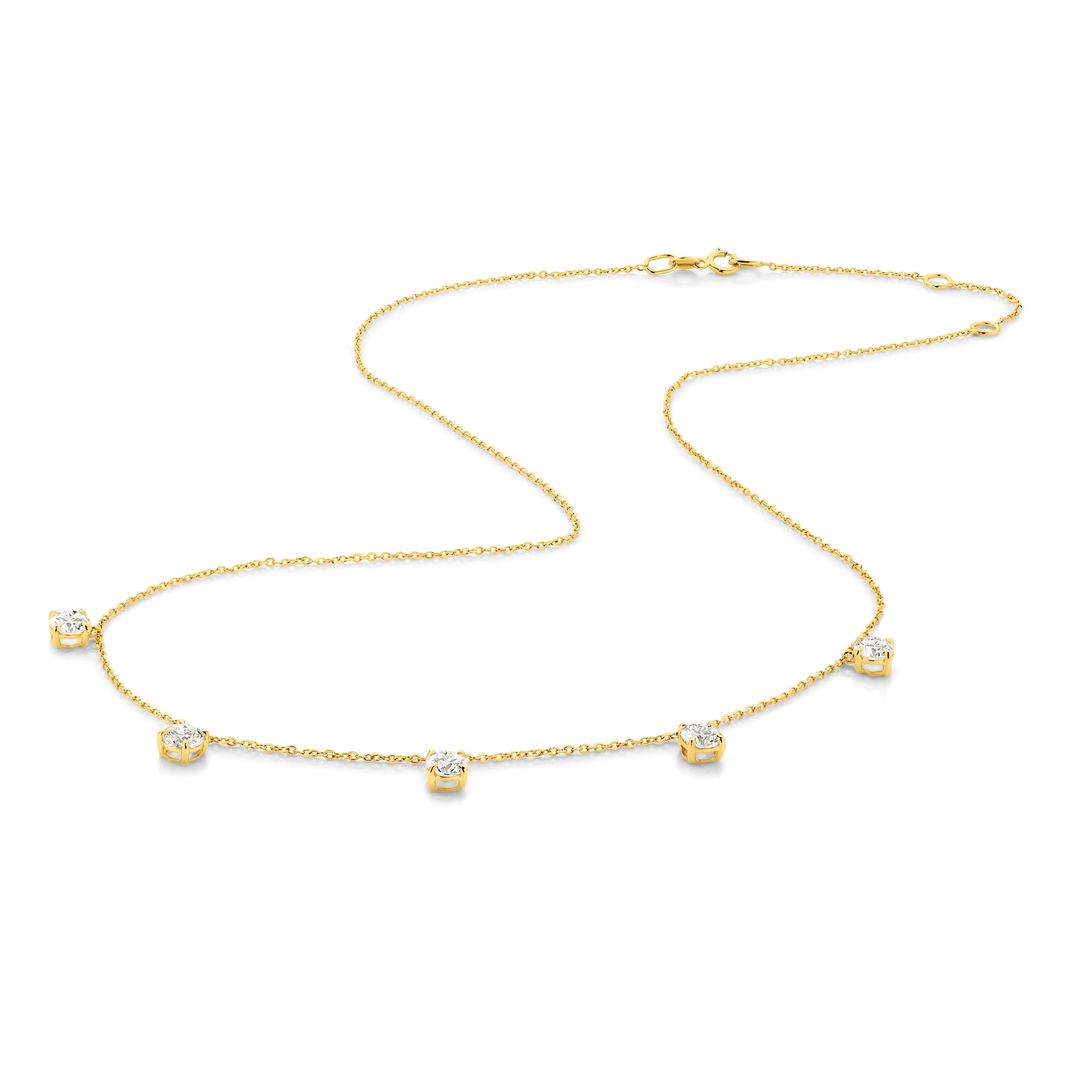1.5ct Hanging Round Station Necklace Solid 18ct Yellow Gold Lab Grown Diamonds — top view