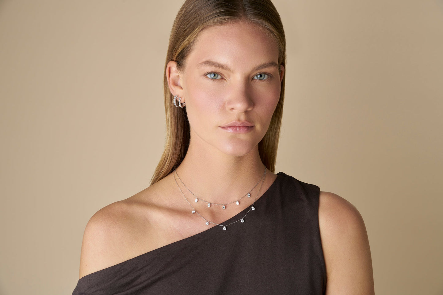 1.5ct Hanging Round Station Necklace Solid White Gold Lab Grown Diamonds — side view