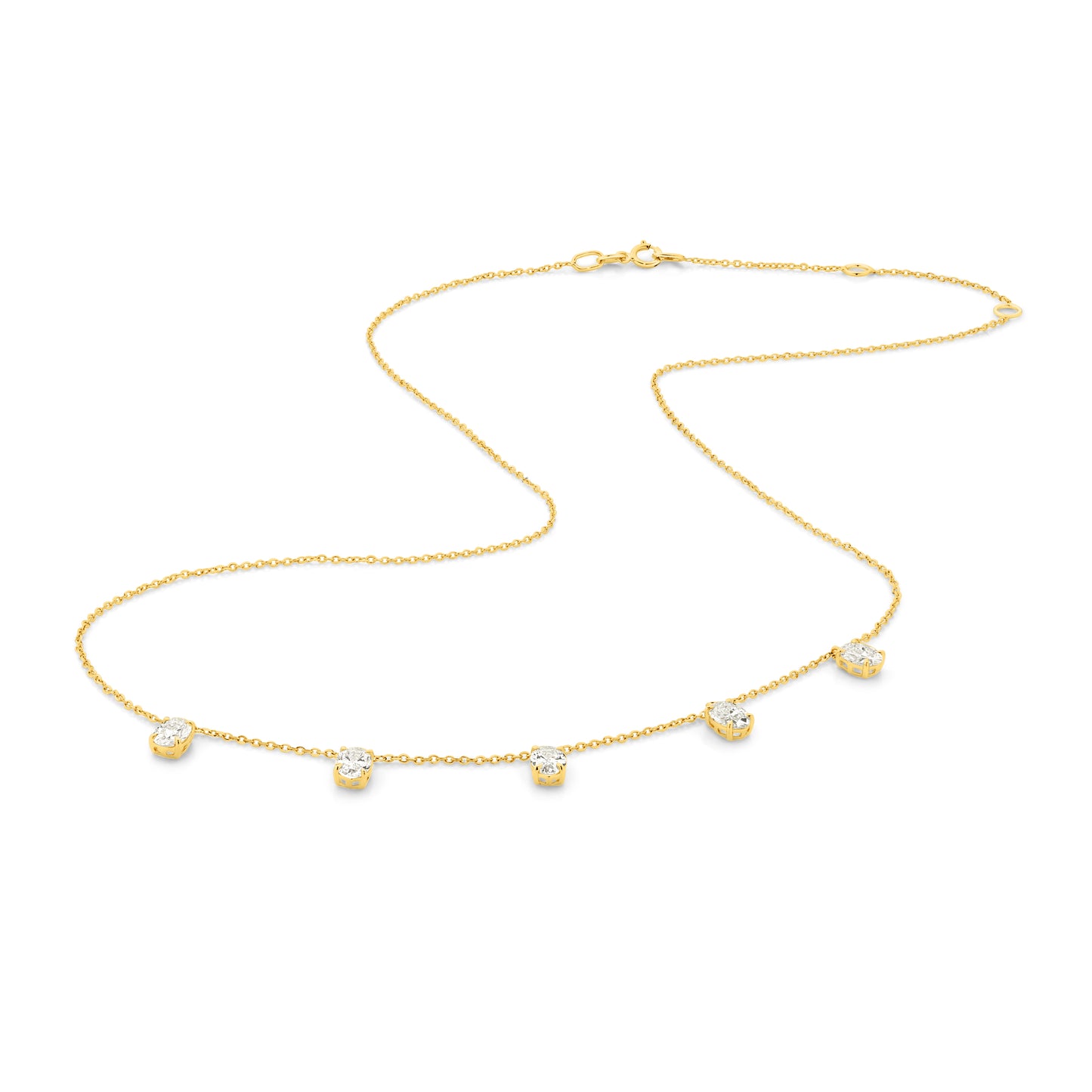 1.6ct Hanging Oval Station Necklace Solid 18ct Yellow Gold Lab Grown Diamonds — top view