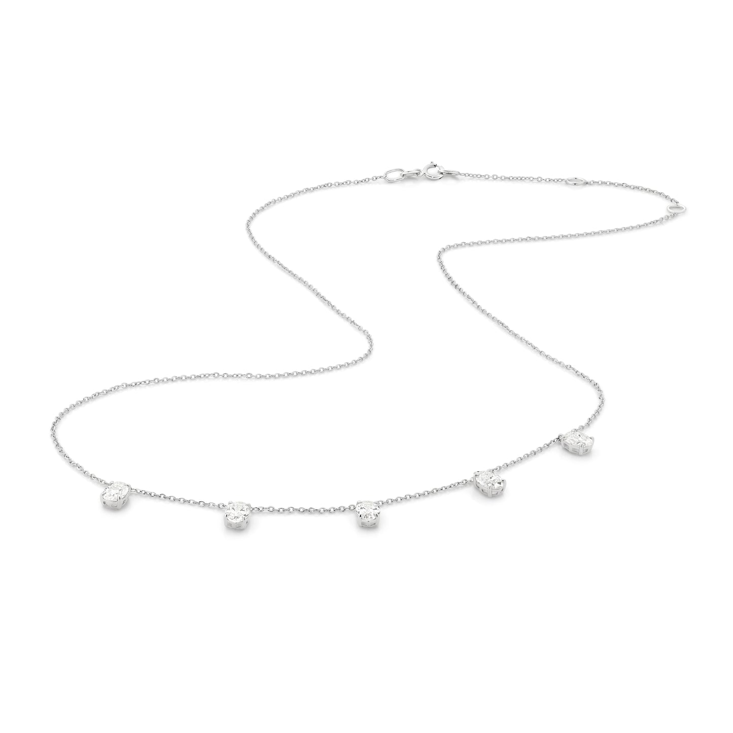 1.6ct Hanging Oval Station Necklace Solid White Gold Lab Grown Diamonds — top view