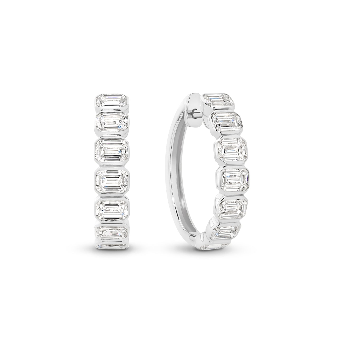 1.9ct Emerald Bezel Hoop Earrings Solid 9ct White Gold Lab Grown Diamonds — main view