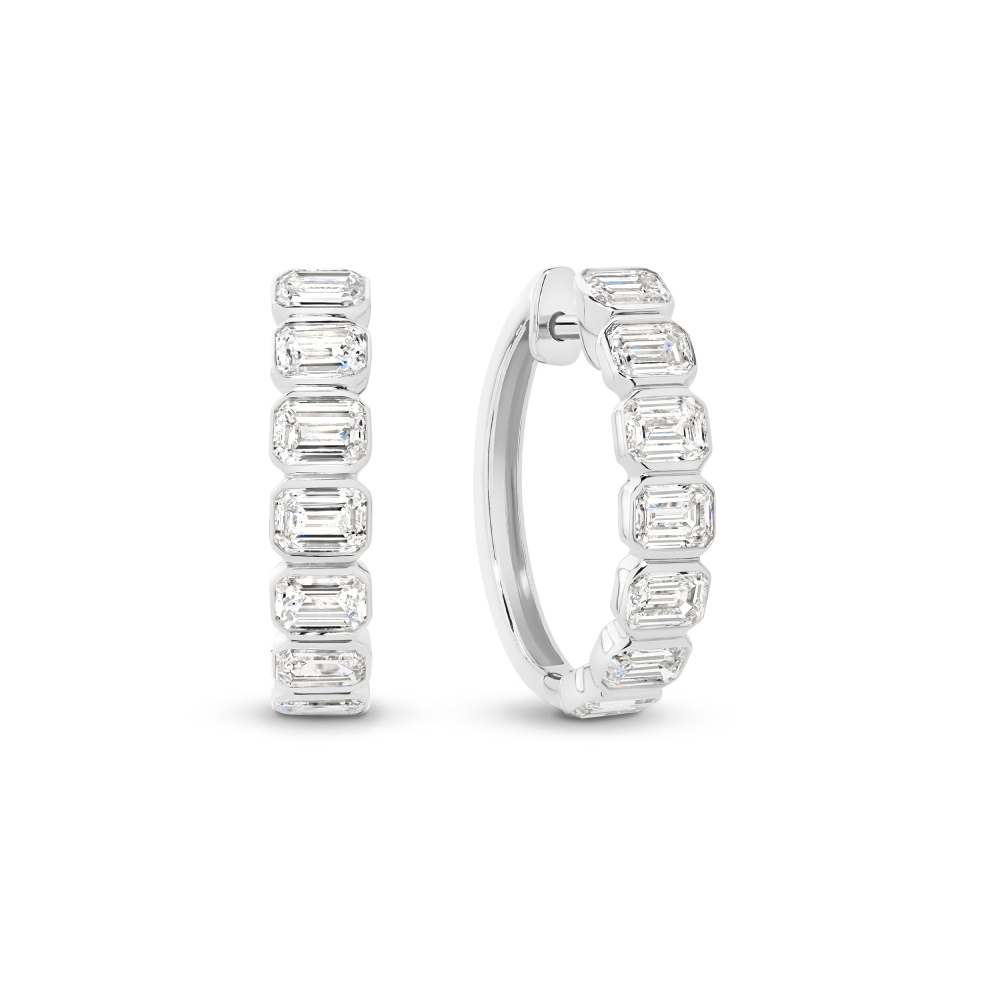 1.9ct Emerald Bezel Hoop Earrings Solid 9ct White Gold Lab Grown Diamonds — main view