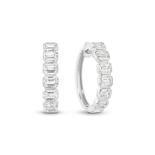 1.9ct Emerald Bezel Hoop Earrings Solid 9ct White Gold Lab Grown Diamonds — main view