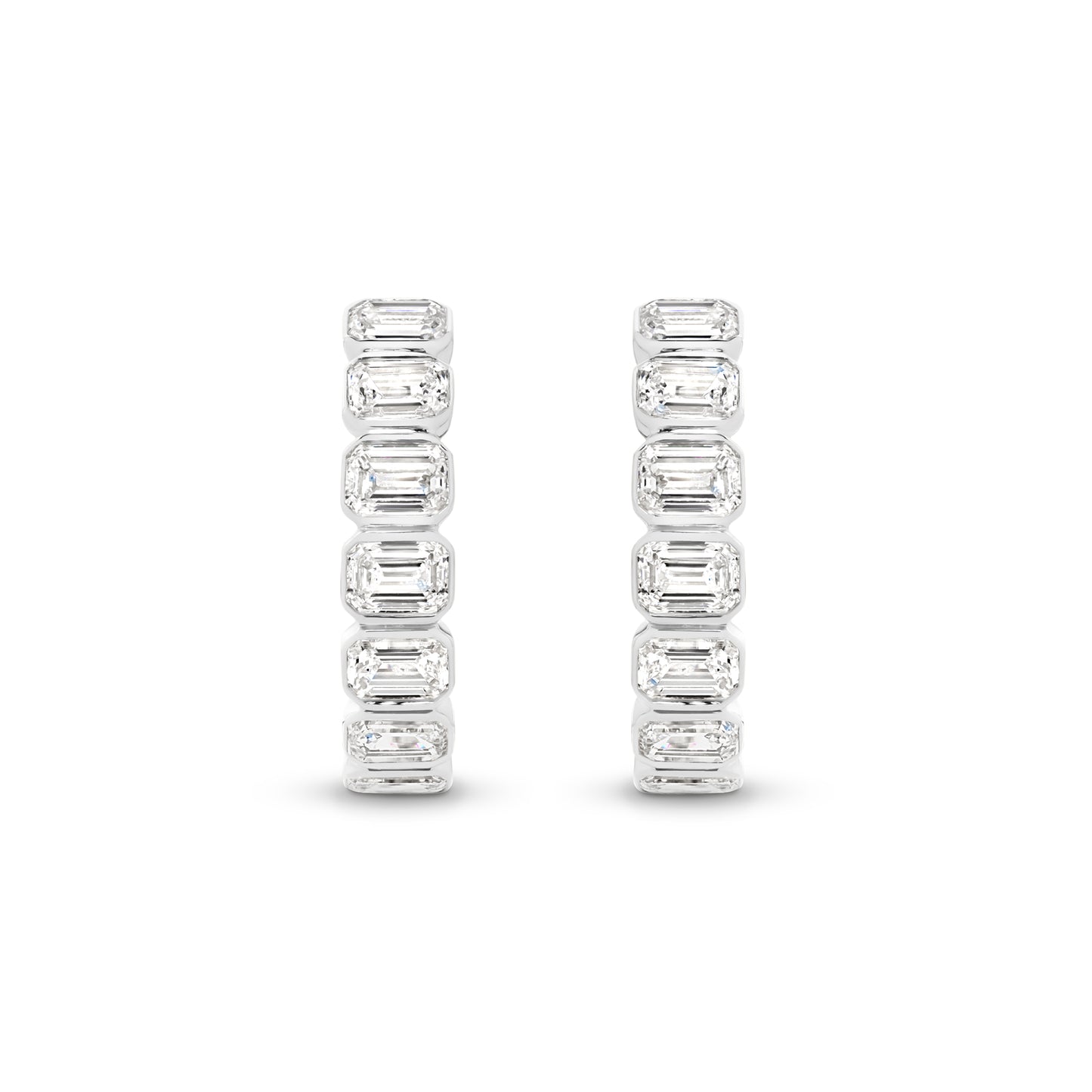 1.9ct Emerald Bezel Hoop Earrings Solid 9ct White Gold Lab Grown Diamonds — top view