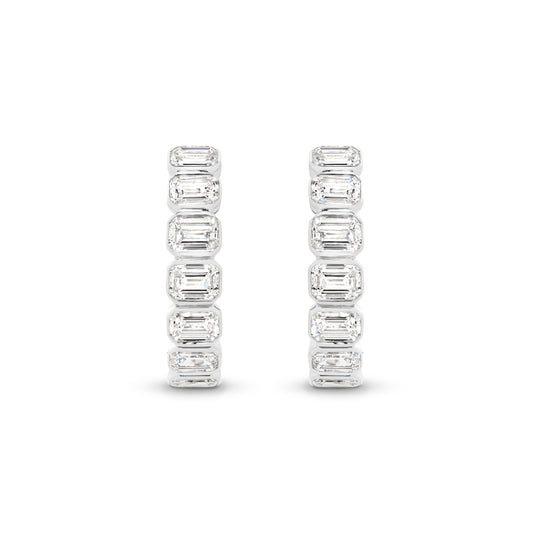 1.9ct Emerald Bezel Hoop Earrings Solid 9ct White Gold Lab Grown Diamonds — top view