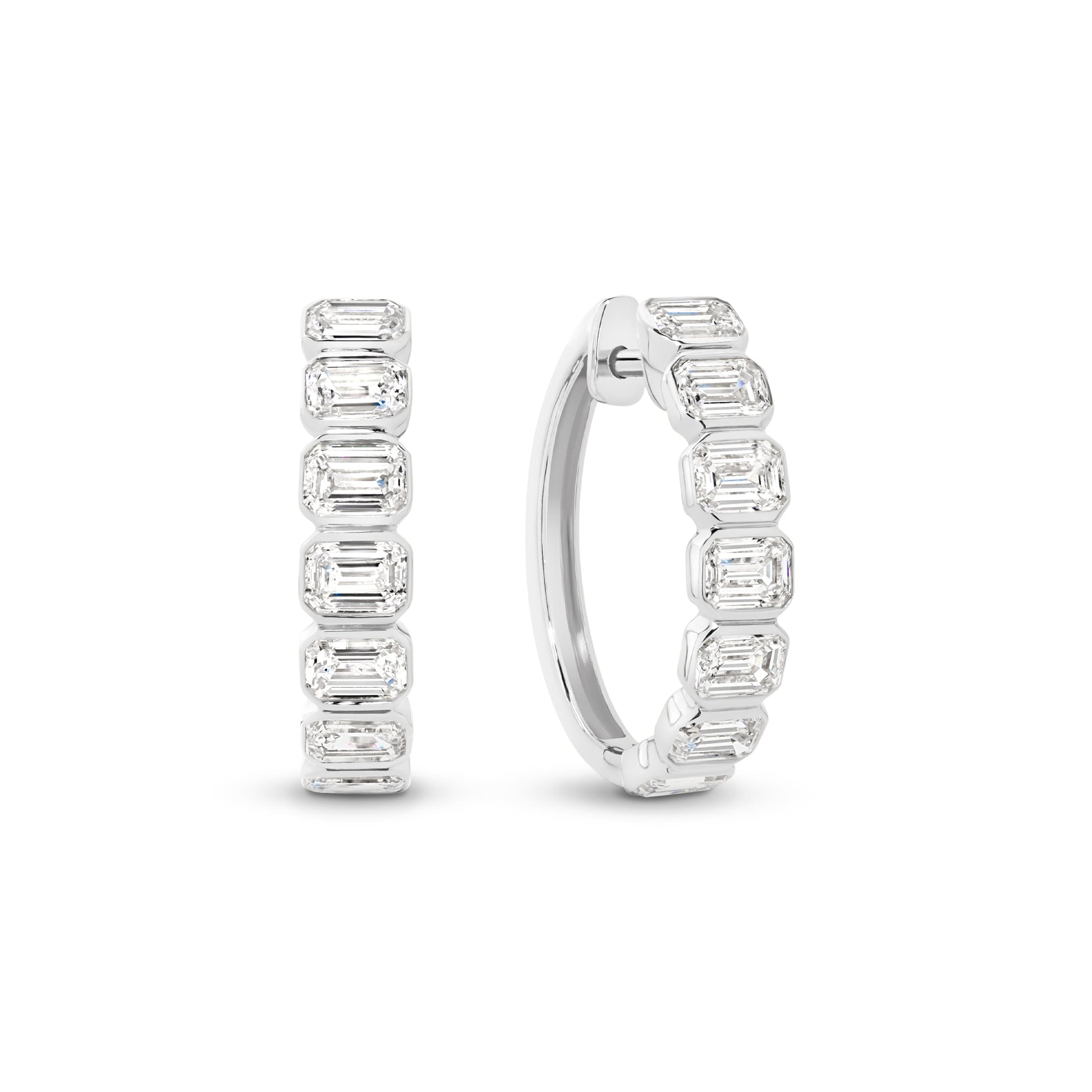 1.9ct Emerald Bezel Hoop Earrings Solid 9ct White Gold Lab Grown Diamonds — main view