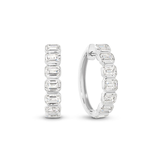 1.9ct Emerald Bezel Hoop Earrings Solid 9ct White Gold Lab Grown Diamonds — main view