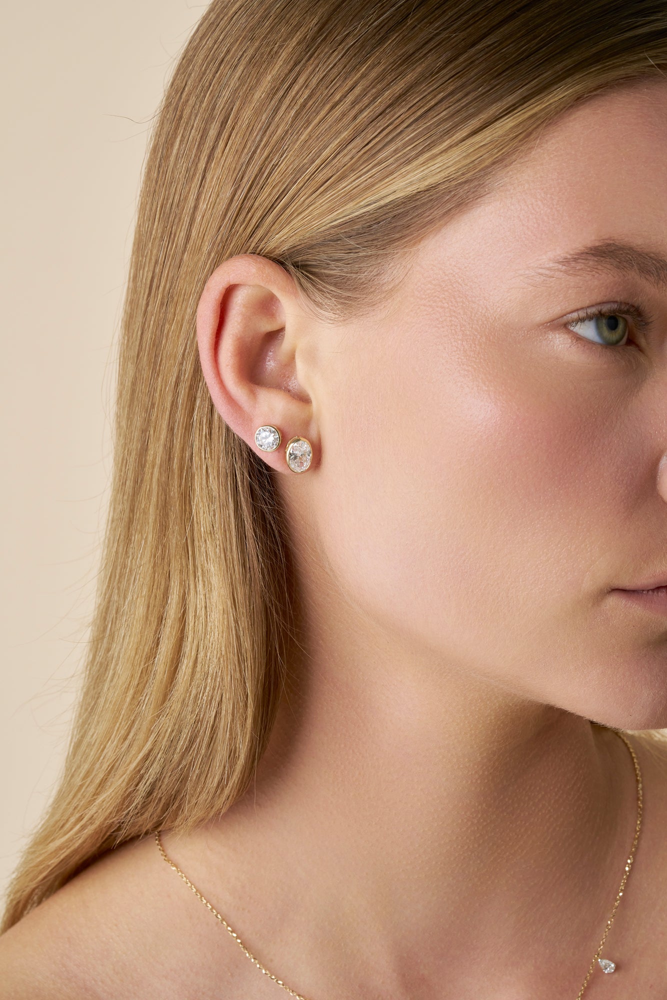 1.9ct Round Bezel Stud Earrings Solid 18ct Yellow Gold Lab Grown Diamonds — side view