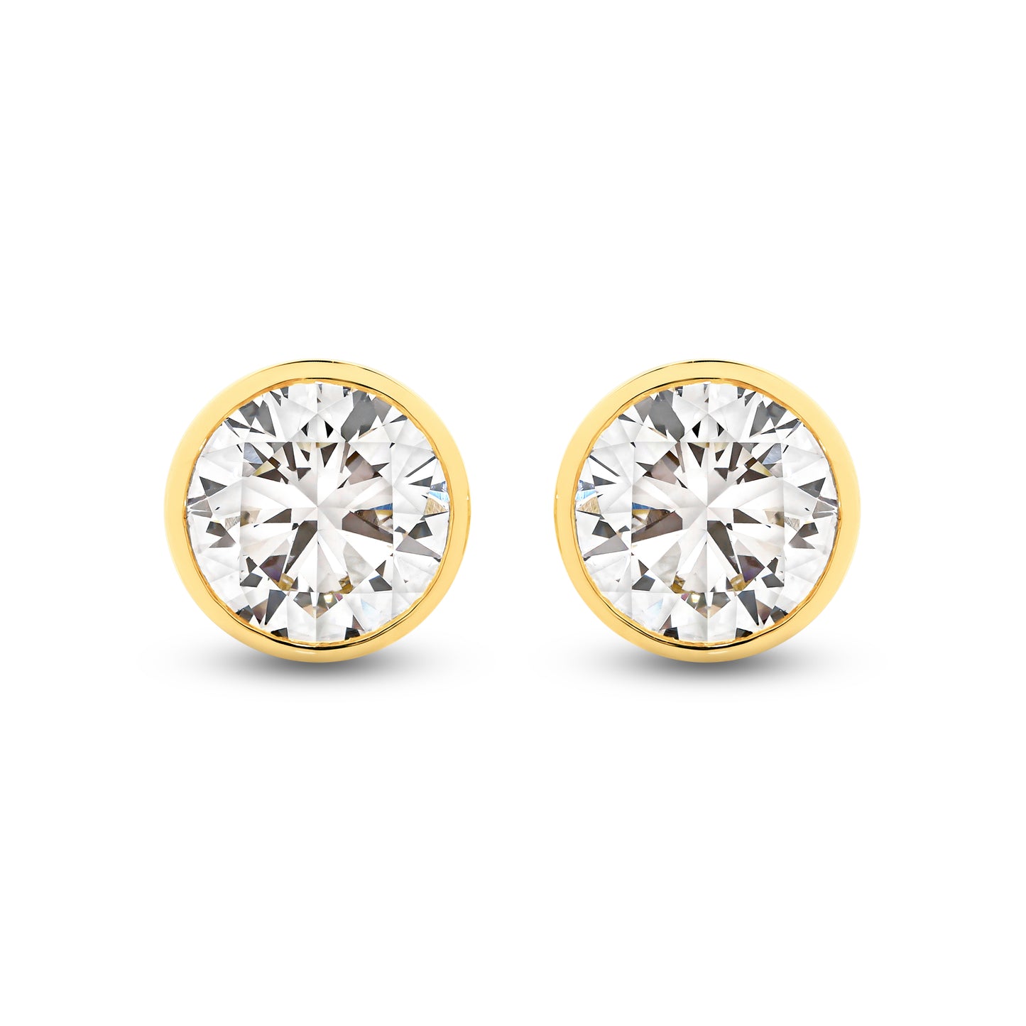 1.9ct Round Bezel Stud Earrings Solid 18ct Yellow Gold Lab Grown Diamonds — top view